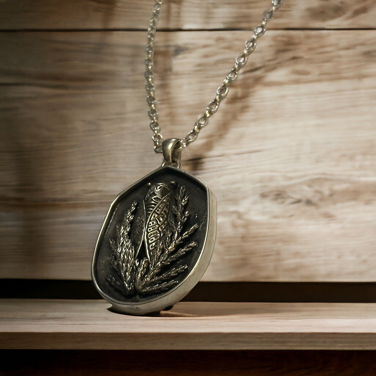 Cicada in Juniper Shadowbox Necklace