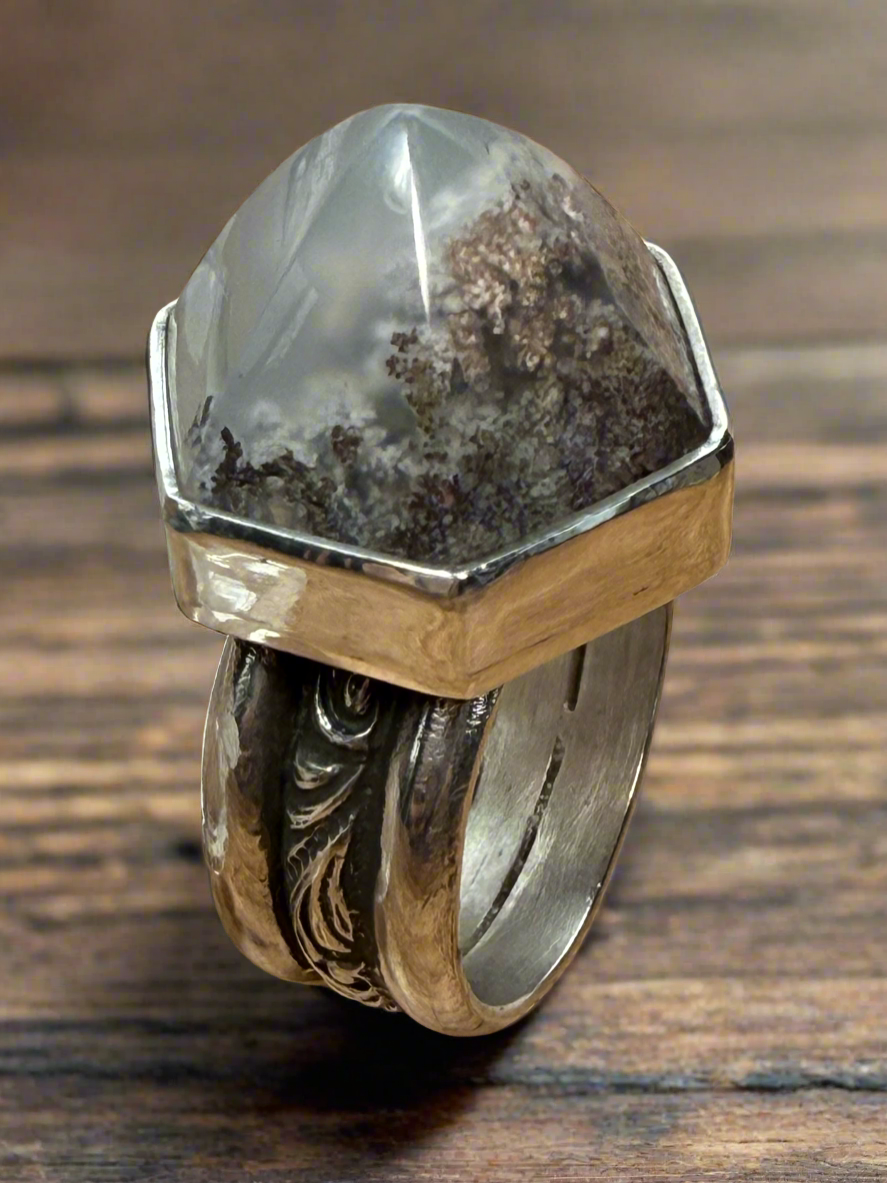 Moss Agate Bullet Ring