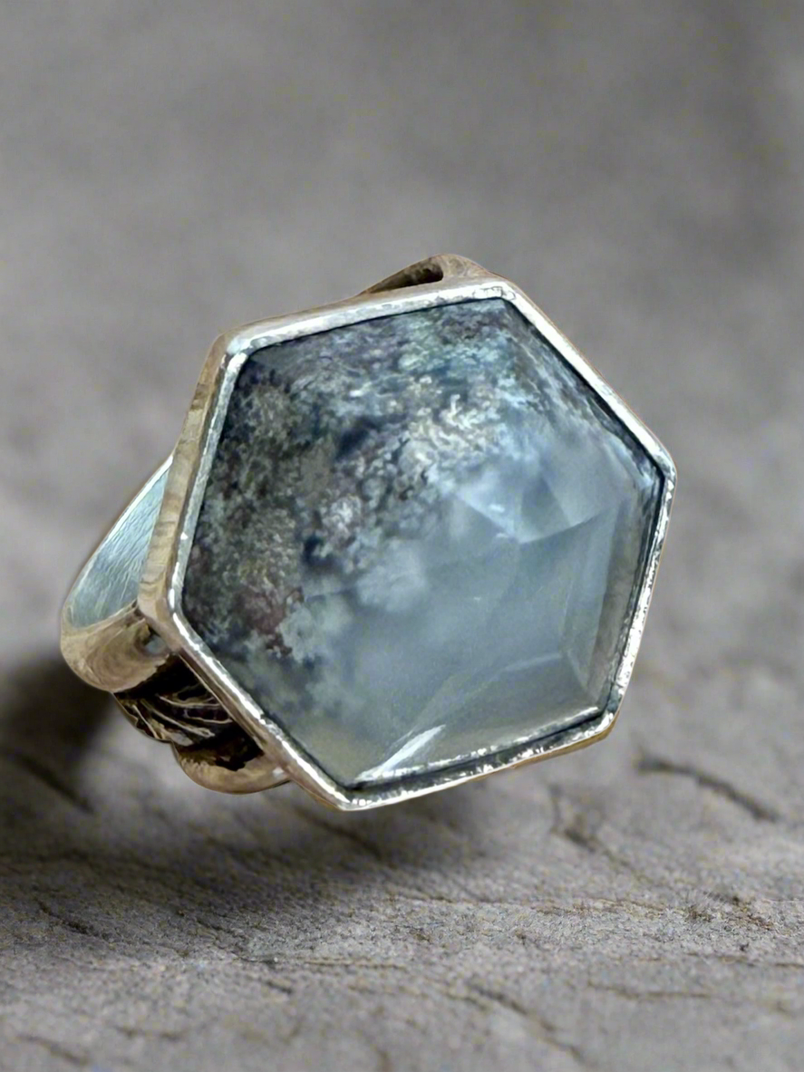 Moss Agate Bullet Ring