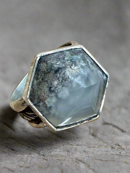 Moss Agate Bullet Ring