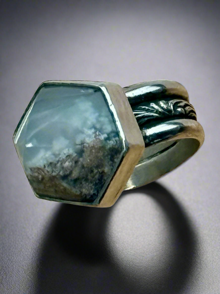 Moss Agate Bullet Ring